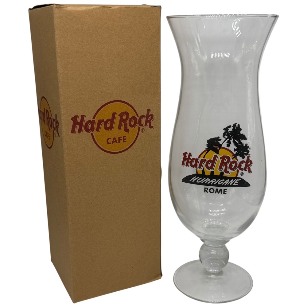 Hard Rock‎ Cafe Rome Hurricane Glass With Box, Collectible Barware